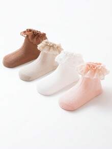 1 Pair Girls' Mesh Lace Trim Ankle Socks, Lightweight Princess Style, Spring/Summer - Multicolor - View 3