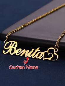 Customized Stainless Steel Necklace - Elegant Minimalist Style, Valentine's Day Gift, Personalized Letter & Name, DIY Heart Pendant, Suitable For Parties And Everyday Wear - Multicolor - View 1