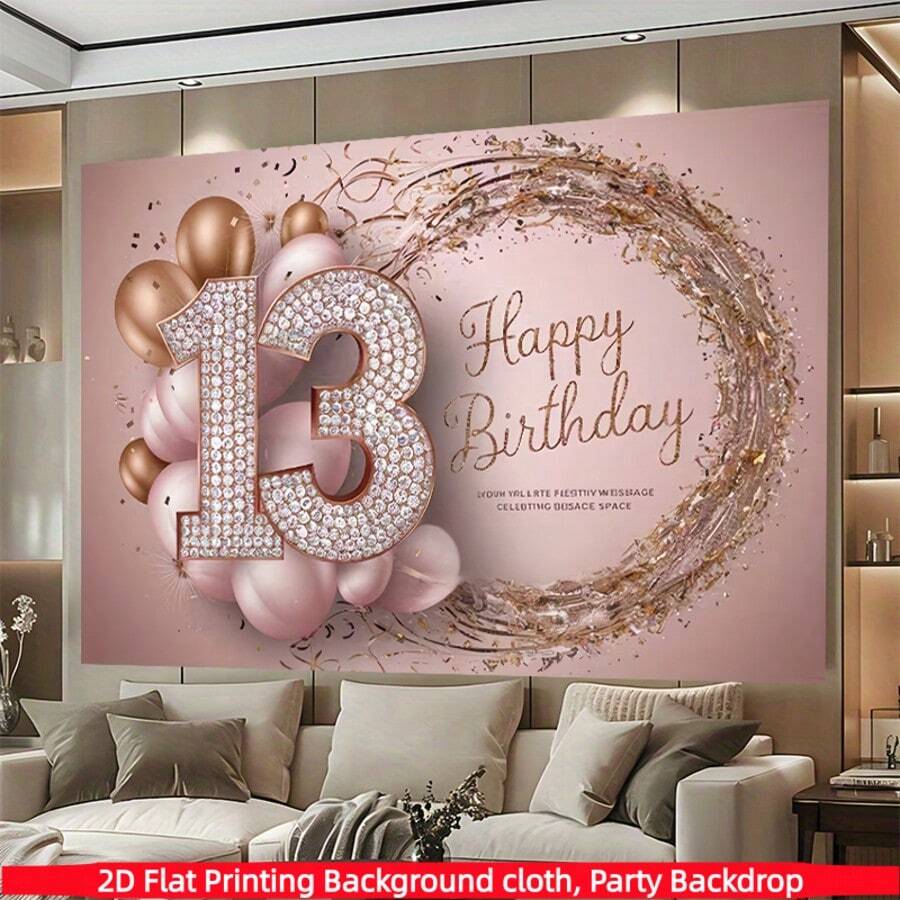 1 peça, banner plano 2D rosa para fundo de aniversário de 13 anos, tecido de poliéster, design de diamante com o número "13", usado para decoração de festa de aniversário de 13 anos, festas de jovens, comemorações de aniversário, aniversários, reuniões de festa, decoração de eventos de feriado, pano de fundo de aniversário, decoração de mesa de bolo, decoração de parede, decoração de casa/jardim/ambientes internos e externos, adereços de fundo para fotografia, suprimentos/presentes de decoração de festa.