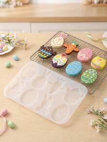 1/2pcs Easter DIY Hatching Bunny Egg Chocolate Silicone Mold, Festival Decoration Pendant Resin Mold, Full-Panel Easter Egg Bunny Silicone Mold For Pendants And Decorations - White - View 6