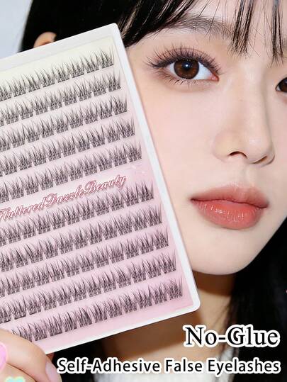 120 Clusters Self-Adhesive False Eyelashes - No Glue Or Remover Needed, Fishtail Style - Soft & Airy, Beginner Friendly, Easy To Apply For Daily Makeup