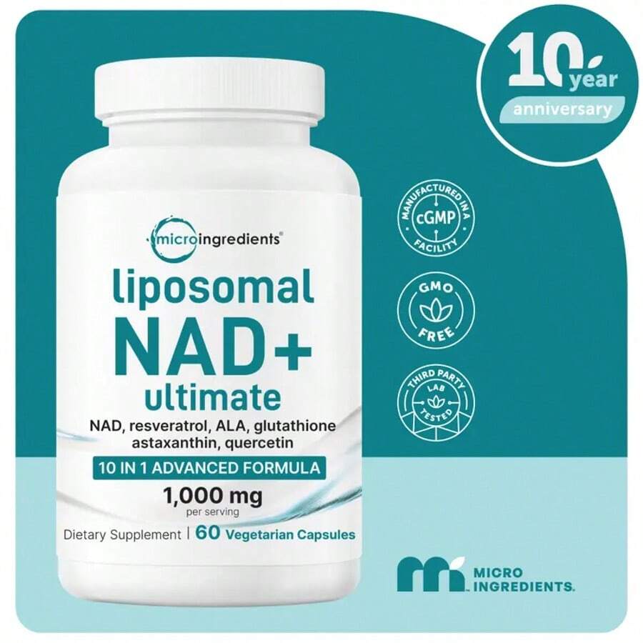 Liposomal NAD+ Ultimate,1000 Mg,10 IN 1 ADVANCED FORMULA,Gluten Free,Dietary Supplement,60 Capsules - Default - View 1