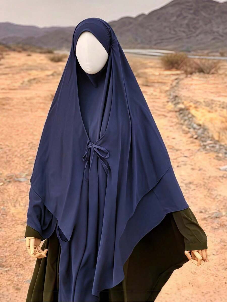 1pc Luxury Double-Layer Madina Front Tie Design Hijab Khimar, Fashion Hijab For Women, Classic & Versatile, Suitable For Daily Use - 彩色 - 查看 1