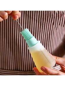 1pc Silicone Flat Oil Bottle With Brush, Multifunctional Kitchen Baking Brush