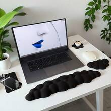2pcs/Set Cloud Keyboard Wrist Rest Kit, Including Non-Slip Base Cloud Wrist Rest, Desk Phone Mat, Flower Coaster, PU Leather Keyboard Wrist Pad With Ergonomic Memory Foam, Suitable For Computer, Laptop, Office, Gaming, White - Multicolor - View 7