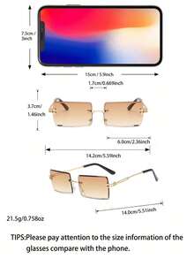 5副/2副/1副长方形无框装饰眼镜，百搭个性街头时尚眼镜，男女皆宜，大框显瘦，日常生活及户外旅行必备单品 - 彩色 - 查看 4