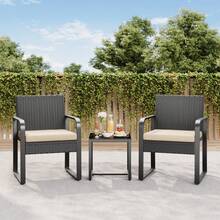 3pcs Patio Set Outdoor Wicker Chairs,Rattan Metal Furniture Sets With Cushions And Glass Top Table, Rattan Furniture Sets For Garden, Porch - 米色 - 查看 3