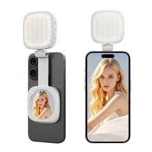 Tangle Free Dual Color Temperature Magnetic Selfie Light For Phone, USB Rechargeable Phone Light With Mirror, Instant Attachment For MagSafe, Phone Accessories For Selfies, Video Conference, Women's Day Gift - White - View 7
