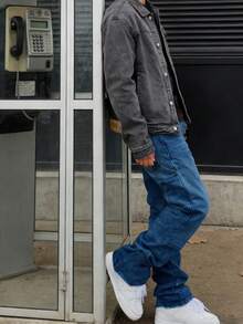 Quần jeans ống loe dáng ôm màu đen bạc cổ điển dành cho nam, phong cách đường phố Mỹ, sạch sẽ. - Màu xanh lam - Xem 6