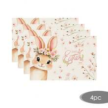 2/4/6/8pcs Round, Floral, Rectangular Brown Cute Rabbit, Pink Wreath Easter Happy Placemats, Pink Themed Seasonal Spring Dining Table Mats, Suitable For Party, Kitchen, Dining Room Decor - Multicolor - View 23