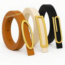 Set Of 3 Women's Belts, Mixes With Assorted Buckles, Casual Style. - 黑色,白色,焦糖色 - 查看 3
