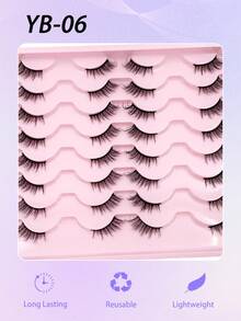 ENCHUW 16 Pairs Natural Half Eyelashes,Cat Eye Soft Stem Wispy Manga Lashes,Lightweight False Eyelashes - Black - View 5