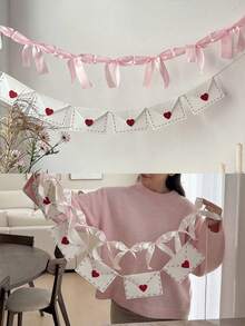 1件情人节心形留言横幅，带蝴蝶结；毛毡信封花环，带心形吊坠；新娘送礼会/婚礼装饰横幅背景；柔软的马黛茶染色乡村派对用品；婚礼/生日派对用品；房间背景装饰；新年礼物；母亲节；复活节 - 彩色 - 查看 1