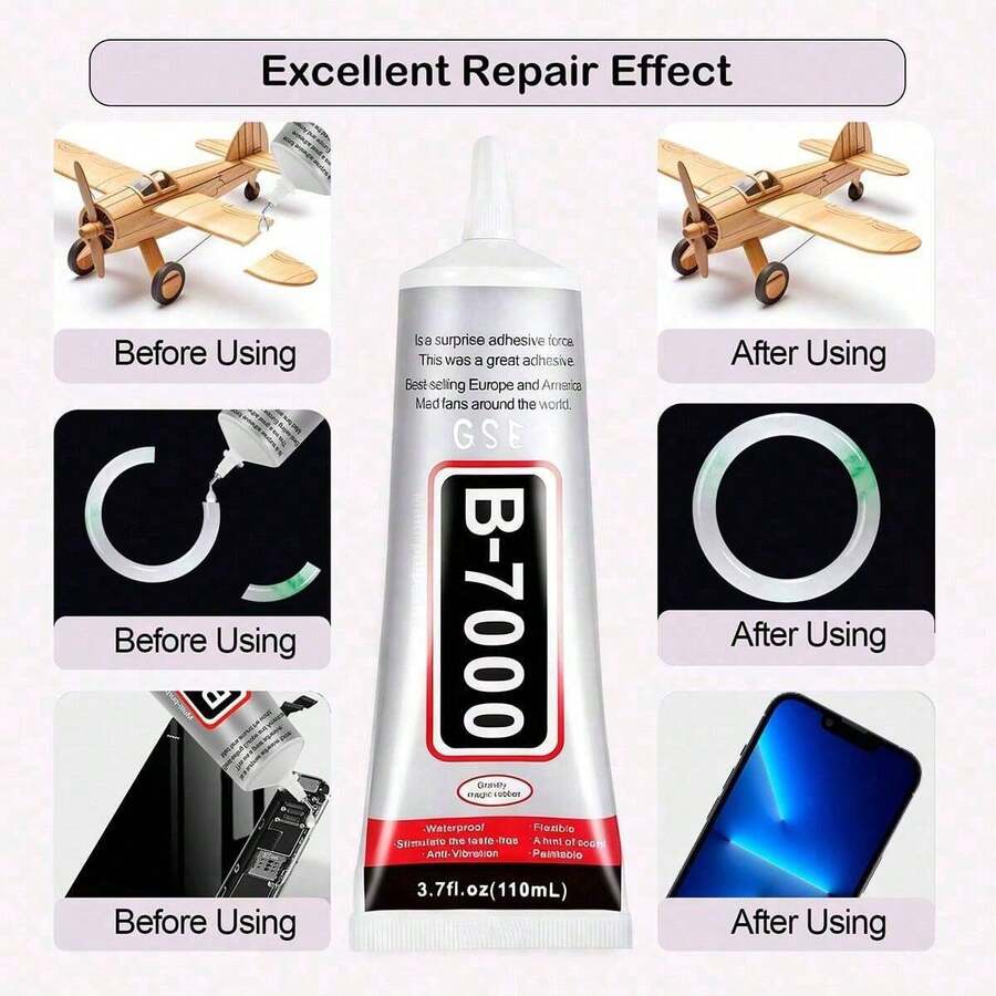 50ml/110ml (3.7 Fl Oz) B-7000 Handmade Crystal Glue, Transparent B-7000 Super Jewelry Glue, Transparent Industrial Adhesive, Suitable For Fabric, Phones, Jewelry Making, Crystal Gems, Nail Art, Stones, Wood, Glass, Etc. - B7000 - View 1