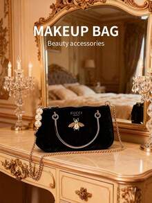 Gucci Medium Size Women's Velvet Chain Crossbody Cosmetic Bag - Everyday Fashion - Black - View 3