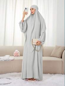 2pcs Set: Khimar Hijab Prayer Headscarf + Loose Comfortable Abaya Clothing, Suitable For Women's Daily Wear And Prayer, All Season,Beach,Holiday - Multicolor - View 13