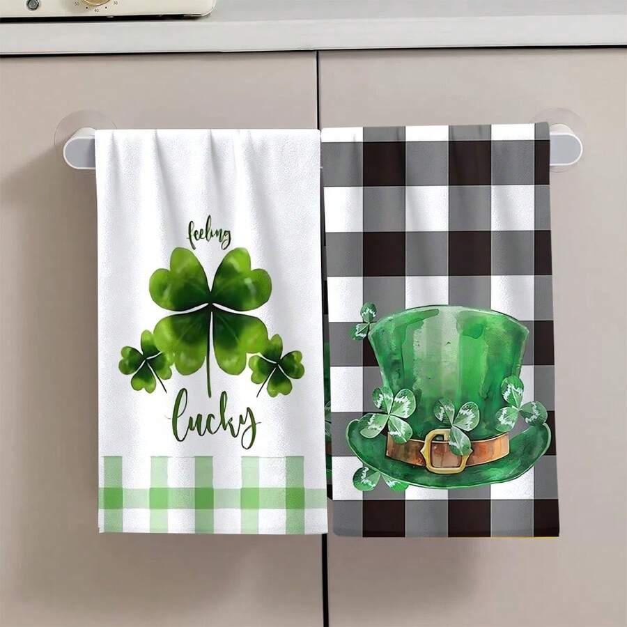 Bộ 2/4 khăn lau bát đĩa, in hình cỏ ba lá và mũ xanh, chất liệu microfiber mềm mại, thấm hút tốt, thích hợp làm quà tặng ngày lễ Thánh Patrick, trang trí, dùng trong nấu nướng và làm bánh, khăn lau bát đĩa, khăn lau nhà, khăn tay, trang trí nhà bếp, quà tặng cho hàng xóm, mẹ, sinh nhật, tân gia cho bạn bè. - Nhiều màu - Xem 1