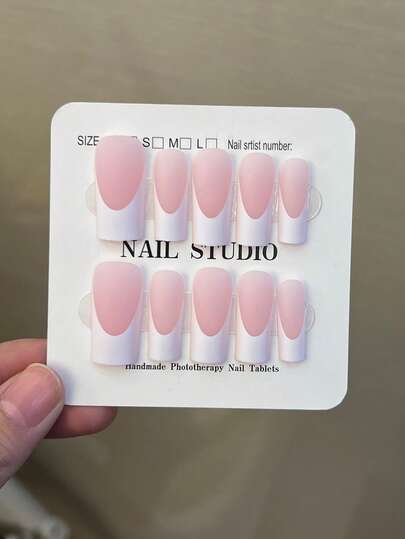 10pcs/Box Y2K Luxury Handmade Medium-Sized Square Milky White French Tips Press On Nails ,Thick Nail,Contain 1pc Jelly Glue And 1pc Nail File, Handmade Nails For Women & Girls Daily Party And Gathering Use.