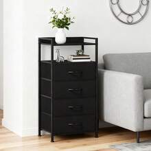 Bedside Table, Side End Table With 4 Fabric Storage Drawers, Bedside Cabinet With Open Storage Shelf, Nightstand For Bedroom, Livingroom, Office - màu đen - Xem 2