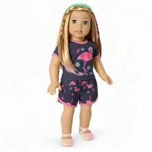 18" American Girl Doll Summer Short Sleeve Pajama Set, Bald Doll With Shorts Outfit - Multicolor - View 7