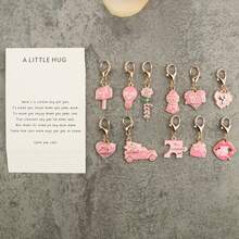 11pcs Valentine's Day Keychain Set With Pocket Hug Card, Pink Theme, Fashion Gift, Interesting Pendant, Valentine's Day Gift For Lover, Party Favor Keychain - Pink - View 6