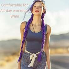 2 件装辫子马尾接发，带弹力绳，直发顺滑环绕式辫子接发，自然柔软合成假发，蓝色渐变，26 英寸，情人节、音乐节适用 - 彩色 - 查看 11