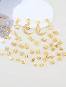 45-Piece Bohemian Star And Moon Pendant Alloy Braided Hair Ring, Suitable For Eid Al-Fitr Parties, Birthday Parties, Gatherings, And Everyday Wear. - Multicolor - View 2