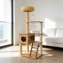 Adaptación moderna para el hogar, Paraíso de gatos estilo tronco, Árbol para gatos: Afilado de garras + Observación + Acostarse y estar perezoso, Imprescindible para apartamentos pequeños. Cápsula espacial de tronco, Diseño de escalera, Solución integral para satisfacer los instintos naturales de los gatos. - Caqui - Ver 3