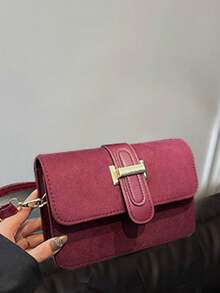 1 buah Tas Selempang Mini Suede untuk Wanita, Desain Baru Motif Buaya Timbul, Tas Bahu Warna Polos yang Modis, Musim Gugur 2026 - Burgundy - View 3