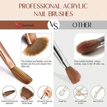 3Pcs Acrylic Nail Brush Set, Size 8/10/14 Professional Nail Brushes Acrylic Application Acrylic Powder Nail Art Extension And 3D Nail Carving Home Salon Nail Art Manicure - 杏 - 查看 3