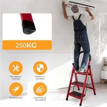 Escalera de Tijera, Escalera Plegable para Casa, 3 Peldaos de 28cm de Ancho, Con Pasamanos Antideslizantes, Diseo de Cierre de , Para Reposapis para Armario, Interior Y Exterior(Rojo) - como se muestra en la figura - Ver 7