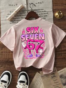 Tween Girls Casual Printed Round Neck Short Sleeve T-Shirt, Summer Top - Pink - View 3