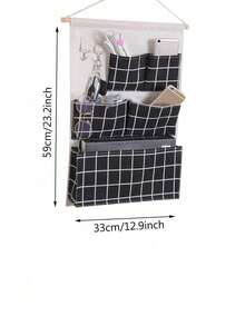 1pc 5-Pocket Linen Hanging Storage Bag With Dual Hooks, Bathroom/Dorm Room Organizer, Wall Mounted Wardrobe Hanging Storage Bag - Multicolor - View 3