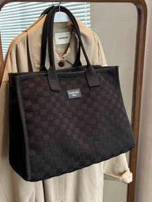 Túi xách đeo vai cỡ lớn kiểu cổ điển in họa tiết hoa và chữ cái, phù hợp cho nữ giới, sinh viên đại học để đi mua sắm, đi làm, đi học và sử dụng hàng ngày. - màu đen - Xem 4