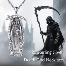 Collar plata hombre diseño cruz santa muerte diseño religioso protector amuleto halloween - como en la foto - Ver 1