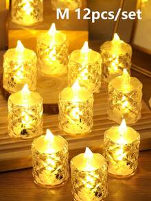 3/12/24pcs Crystal Diamond Shaped LED Electronic Candle Lights, Battery Powered Flameless Candle Lights For Indoor Decoration, Suitable For Wedding, Holiday Dining Table, Party Decoration - 無色 - 查看 16