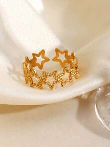 1枚不锈钢镀18K金极简五角星开口戒指，适合女性日常佩戴 - 彩色 - 查看 4