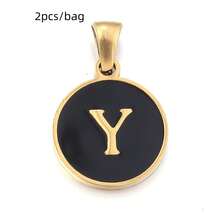 2pcs/Pack Stainless Steel Single-Sided Round English Letter Pendant, Fashionable Minimalist English Letter Pendant Necklace Accessory, DIY Jewelry Making Pendant - Black - View 23