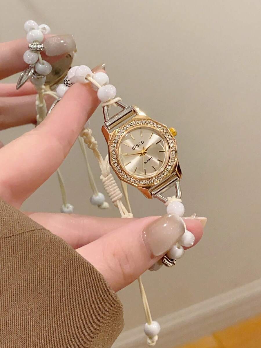 1pc Handmade Beaded Style Women's Quartz Watch, Elegant & Fashionable Minimalist Design, Suitable For Daily Wear, Birthday/Graduation Gift, Casual Gatherings And Parties