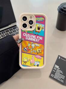 SpongeBob SquarePants 1个卡通创意海绵宝宝菠萝条纹拼接图案防震手机壳，兼容三星/兼容 17/16/15/14/13/12/11 Pro Max/12 Pro/14 Plus等。 - 彩色 - 查看 4