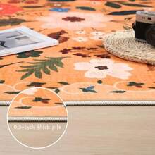 Floral Pattern Orange Background Vintage Boho Design Round Area Rug Cute Indoor Rugs Washable Non Slip Boho Circle Rug Ultra Soft Oriental Vintage Rust Low Pile Small Circular Carpet For Bedroom Entryway Office College Dorm Living Room - A - 查看 4