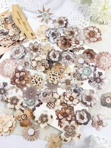 50pcs/Pack Vintage Fabric Flower Stickers, Hard Card Stickers For Scrapbooking, DIY Crafts, Photo Album, Diary Decoration - Multicolor - View 5