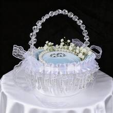 Wedding Flower Girl Baskets With Crystal Pendant Decor Lace Bow Flower Baskets For Wedding Ceremony - White - View 2