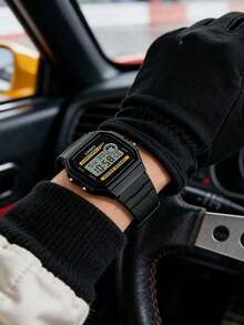 Casio 卡西欧男女通用电子表 - 防水表带，具备日历、闹钟和秒表功能。复古学生风方形腕表。橡胶表带。运动时尚。适合日常佩戴。新年、圣诞节、圣诞礼物。 - 黃色黑色 - 查看 5