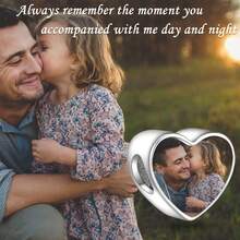 2pcs Personalized Charm Bracelet, Necklace, Anklet Set, Customized Photo Pendant, Birthstone Name Bracelet Pendant, Photo Necklace Pendant, Photo Anklet Pendant, Heart/Round/Square Beads Gift For Daughter, Girlfriend, Wife, Best Friend, Fashion, Autumn, Minimalist, Casual, Retro, Punk Style, Customizable, Personalized, Unique - Silver - View 6