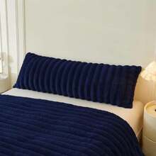 Fluffy Faux Rabbit Fur Body Pillow Cover, Luxury Plush Fuzzy Striped 20x54 Bed Body Pillowcase, Shaggy Furry Ribbed Bedroom Long Pillow Case With Zipper For Pregnant Women Side Sleeper, Navy Blue,39983372 - 藏蓝色 - 查看 1