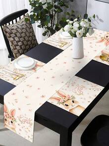 2/4/6/8pcs Round, Floral, Rectangular Brown Cute Rabbit, Pink Wreath Easter Happy Placemats, Pink Themed Seasonal Spring Dining Table Mats, Suitable For Party, Kitchen, Dining Room Decor - Multicolor - View 1