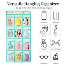 Organizador para colgar sobre la puerta para teléfono celular para colgar en el aula para colgar en la puerta clóset bolsa de almacenamiento de tela duradera 12 bolsillos beige - Beis - Ver 6