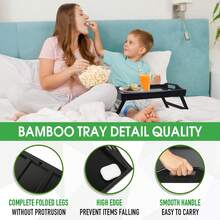 1pc Bamboo Bed Tray Table With Foldable Legs, Suitable For Laptop, Breakfast Tray, Sofa, Bed, Dining Table (Black), Christmas Gift - Black - View 4