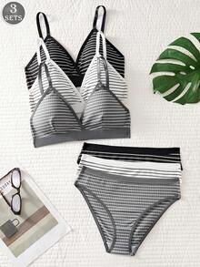 Bộ 3 món gồm áo ngực và quần lót tam giác kẻ sọc gợi cảm, chất lượng ổn định, không gọng, thoải mái, áo bikini kèm quần lót mềm mại, không bó sát, bộ đồ lót thiết yếu hàng ngày. - Nhiều màu - Xem 2